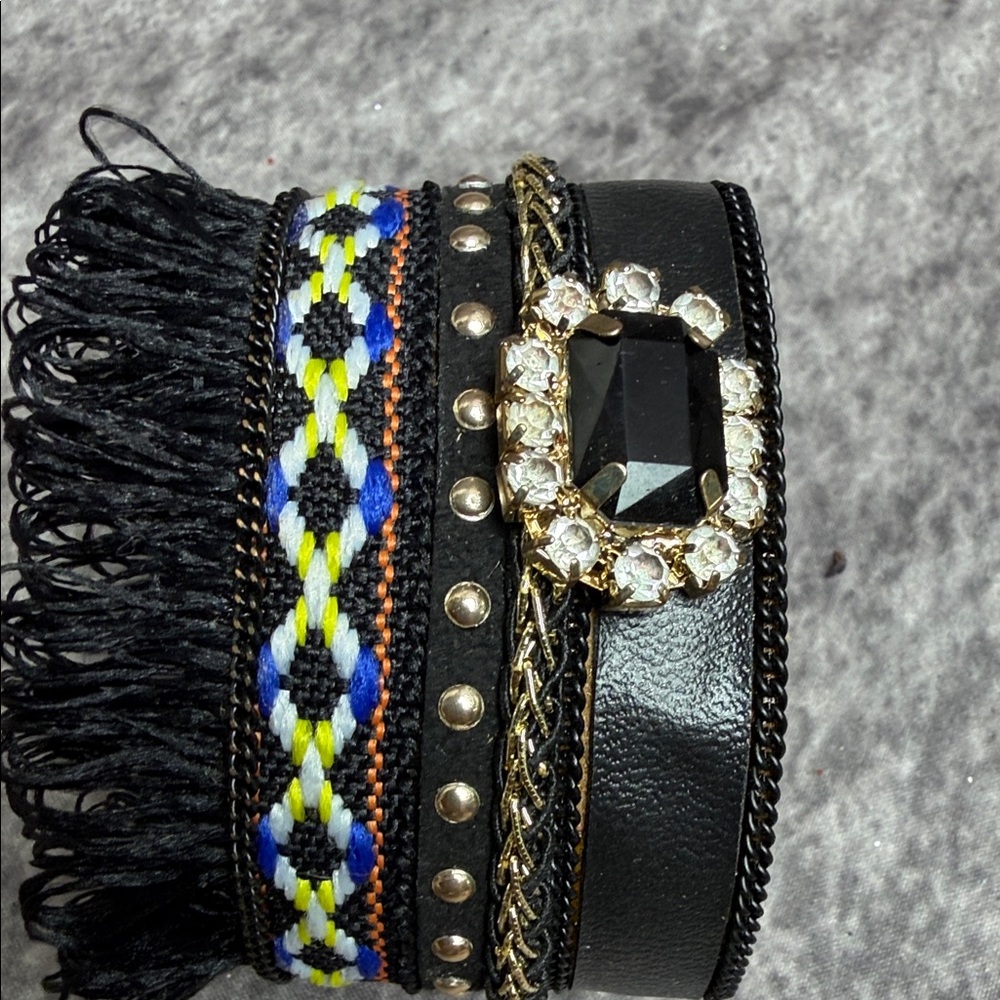 Laura Janelle  Black Multi-Texture Statement Cuff with Crystal Accent EB#1